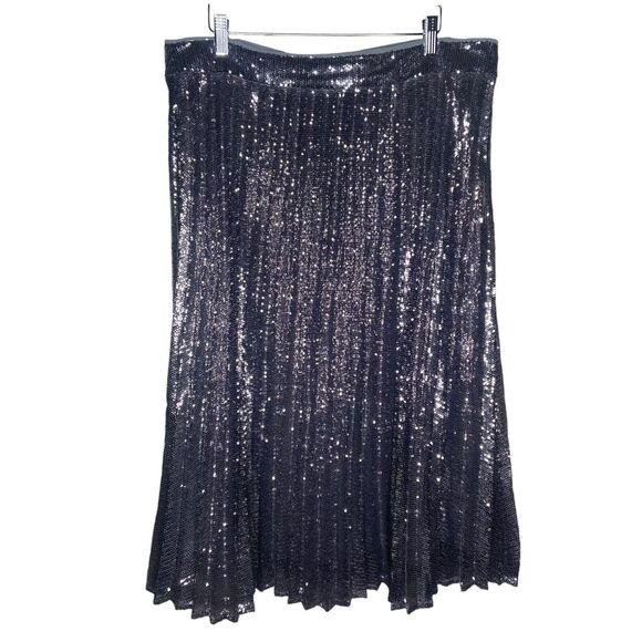 Chelsea28 Midi Skirt Size XL All Over Sequin Gray Silver Pleated Lined A Line - Picture 1 of 9